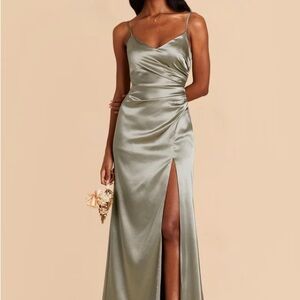 Elegant Olive Green Satin Dress